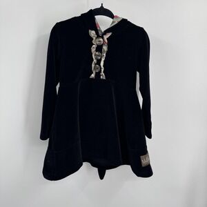 Matilda Jane Dress Girls 2 Black Hooded Velour Tunic Pixie‎ Hood Ruffle Buttons